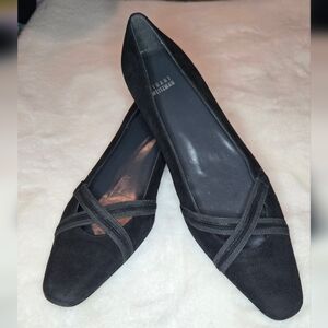 Stuart Weitzman Black Suede Kitten Heels Crossover Detail Size 10.5 M 09891